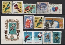 Hockey petit lot de timbres d'occasion Canada Pologne Russie
