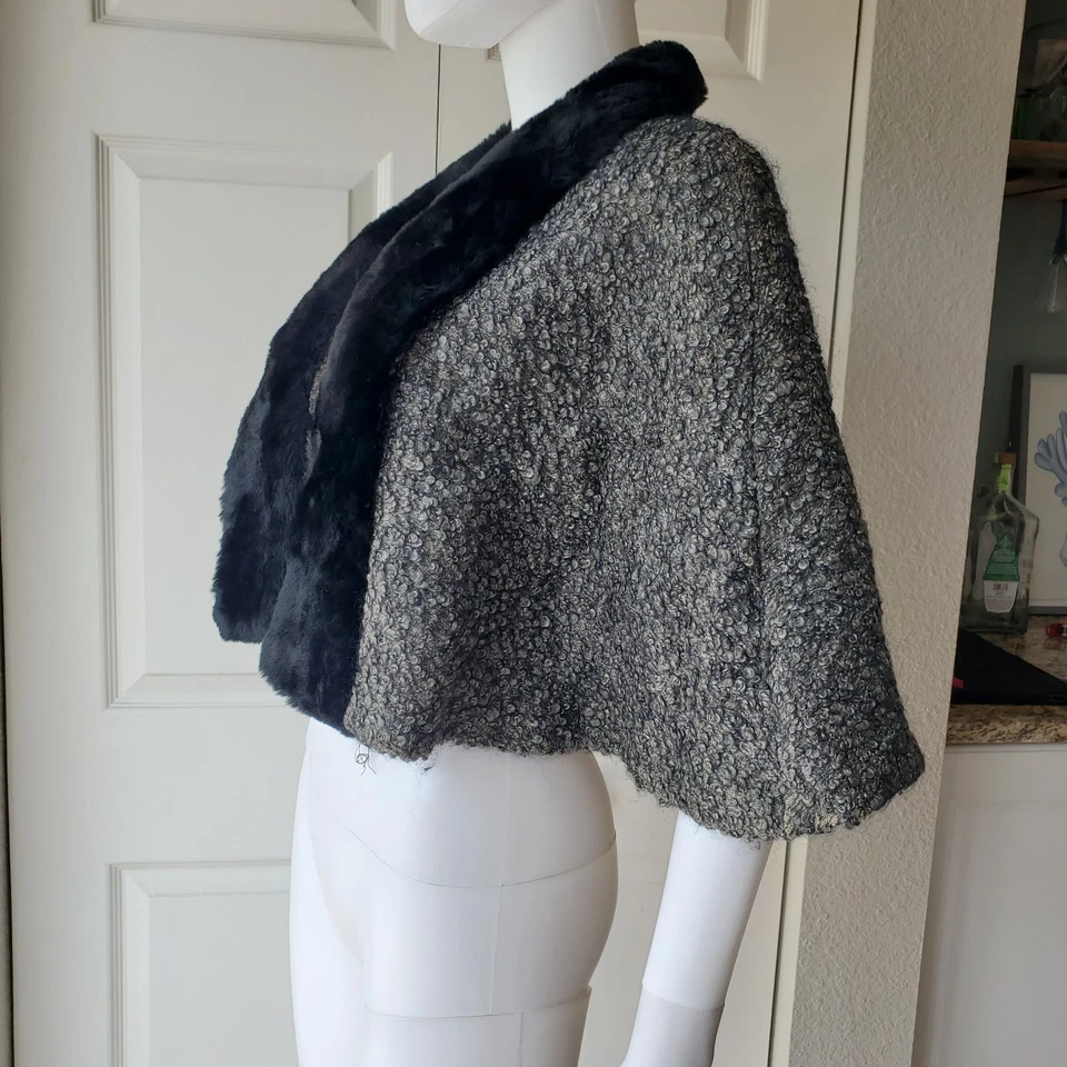 Vintage 50s Cropped Elbow Length Faux Fur Cape Shrug - Image 4 of 4