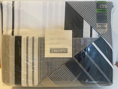 NEXT 2er-Pack Bettwäsche Super King Bettbezug Kissenbezüge weiche Oberfläche schwarze Streifen