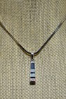 STERLING SILVER INLAYED OPAL BAR PENDANT SIGNED MF & 16" SERPENTINE .925 CHAIN — photo 1
