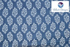 Indian 5 Yard Cotton Handcrafted Hand Block Indigo Print Blue Fabric