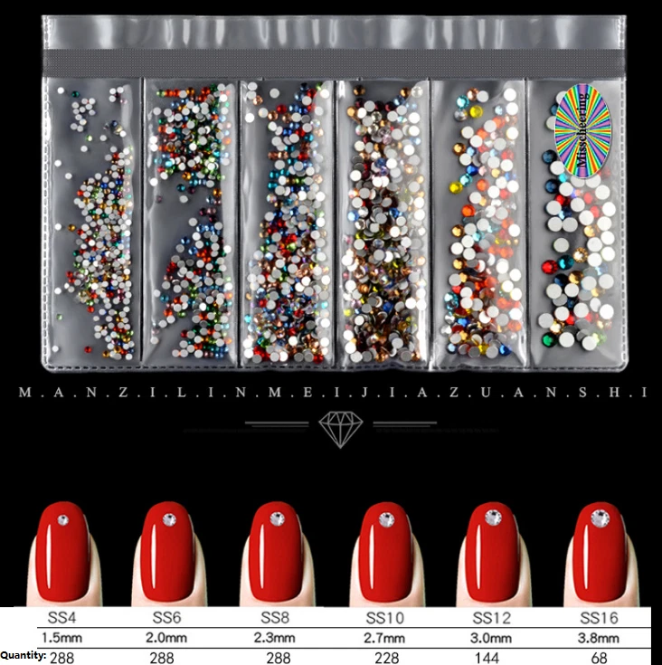 1304PCS 6Mix Size Crystal Flat Back Rhinestone Gem Nail Art Case Decoration DIY - Image 2 of 4