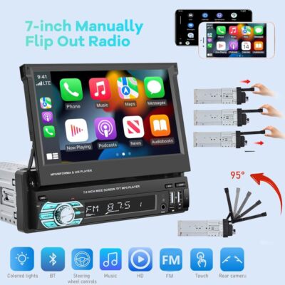 Car Link CAMECHO Carplay Radio 1 DIN Con Manos Libres Bluetooth,con Pantalla De 1 Din Radio Met Achteruitrijcamera