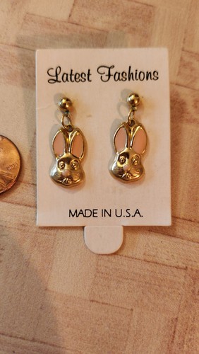 Vtg gold tone Easter Bunny earrings fashion jewelry Made in USA fashion jewelry - Picture 2 of 2