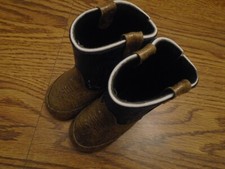 Old West size 3 brown and navy blue faux leather infant cowboy boots NEW