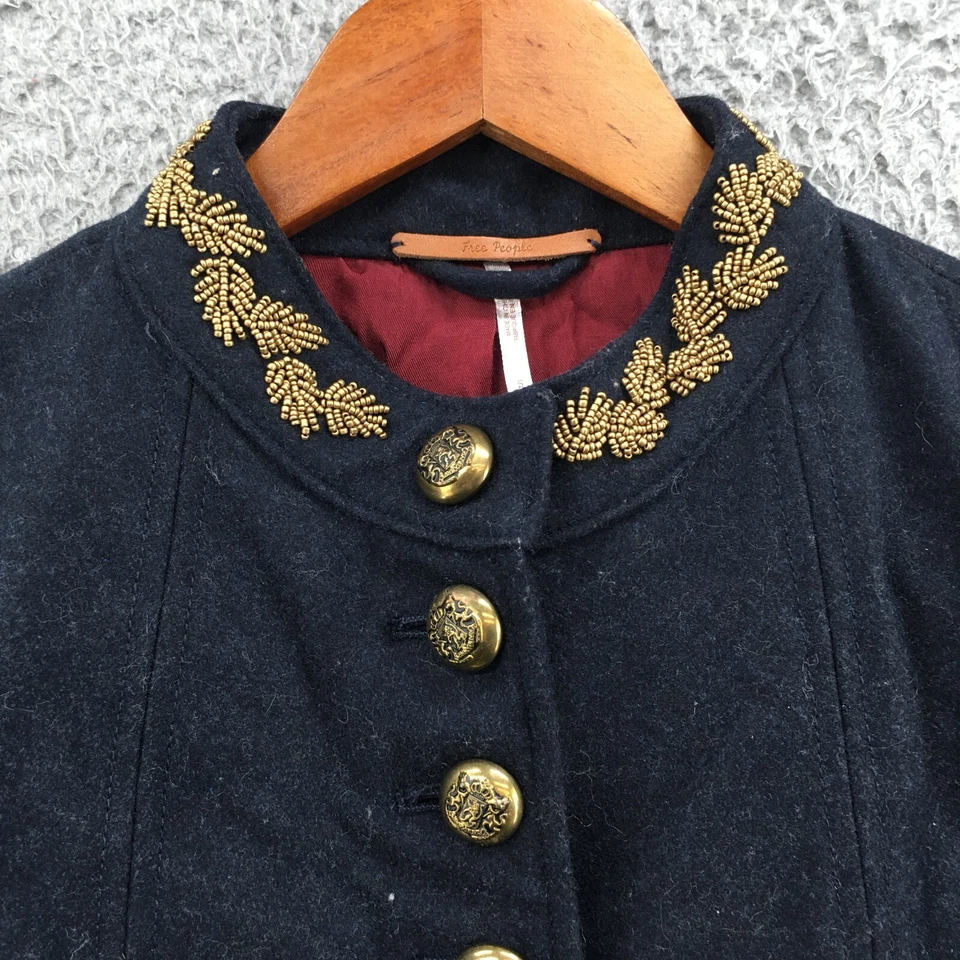 Jaqueta Blazer Militar Free People Feminina S Azul Manga Longa Botões Lã - Imagem 3 de 4
