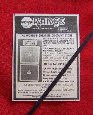 ORANGE VERSTÄRKER AMP 1972 ORIGINAL VINTAGE PRESSEANZEIGE