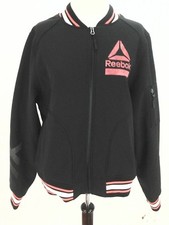 REEBOK Jacket Varsity Bomber LOGO Black Outerwear Gym Active Women's 140 RARE