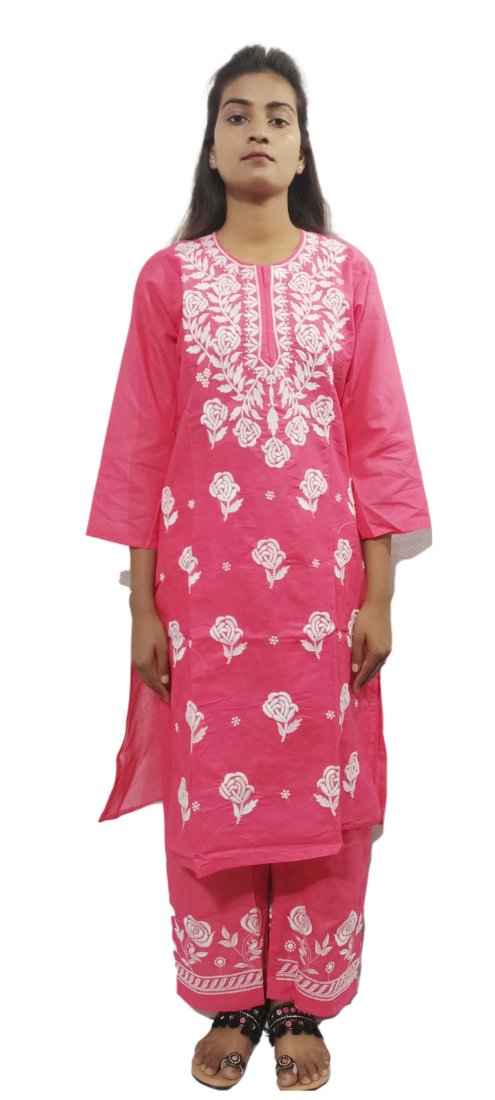 Traje Kurtis y Pantalones de Algodón para Mujer, Pijama Kurta de Algodón Rojo...