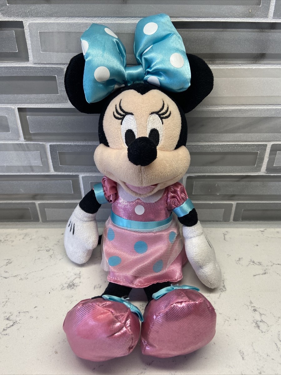Disney MINNIE MOUSE 11 Plush-Pink and blue Polka Dot Dress & Bow-Just Play