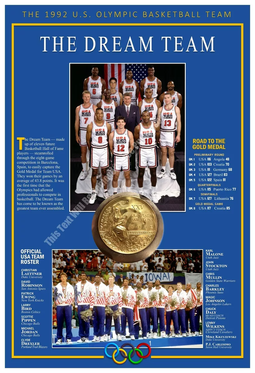 THE 1992 USA OLYMPIC BASKETBALL TEAM — THE DREAM TEAM — COMMEMORATIVE POSTER