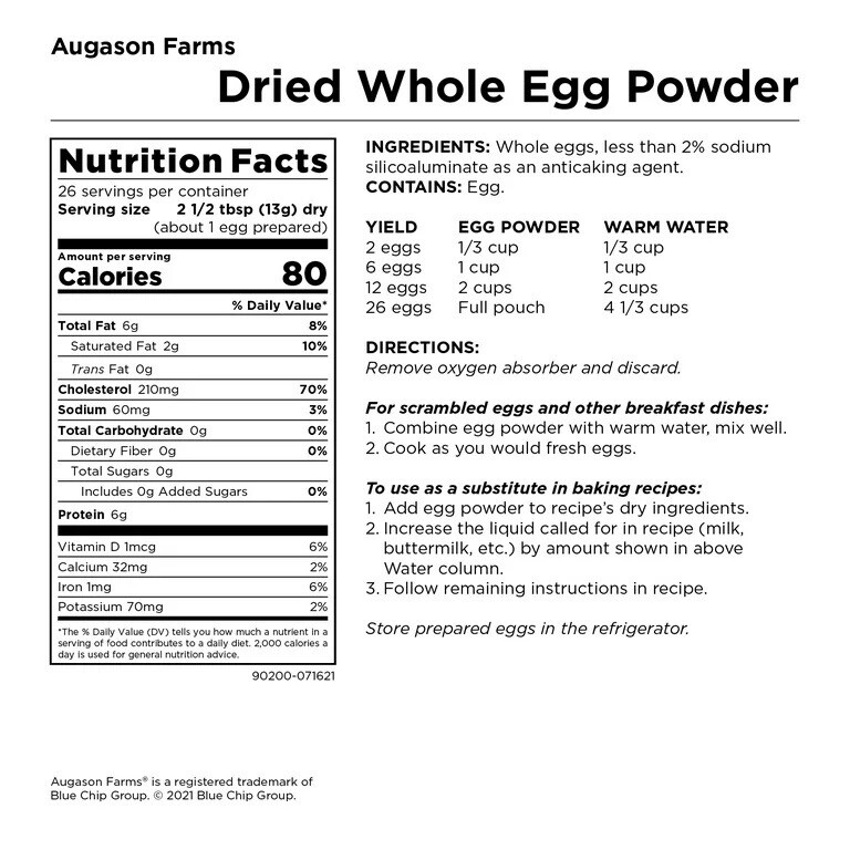 Augason Farms Dried Whole Egg PowderResealableEmergency Long Term