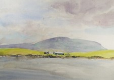 Original Watercolour, 'Coast with distant hills', Circa 1950's , Hilda Burford