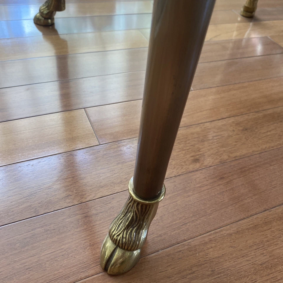 Maison Jansen Style Hollywood Regency Ram's Head Brass Glass Top Side Table DIA - Image 3 of 4