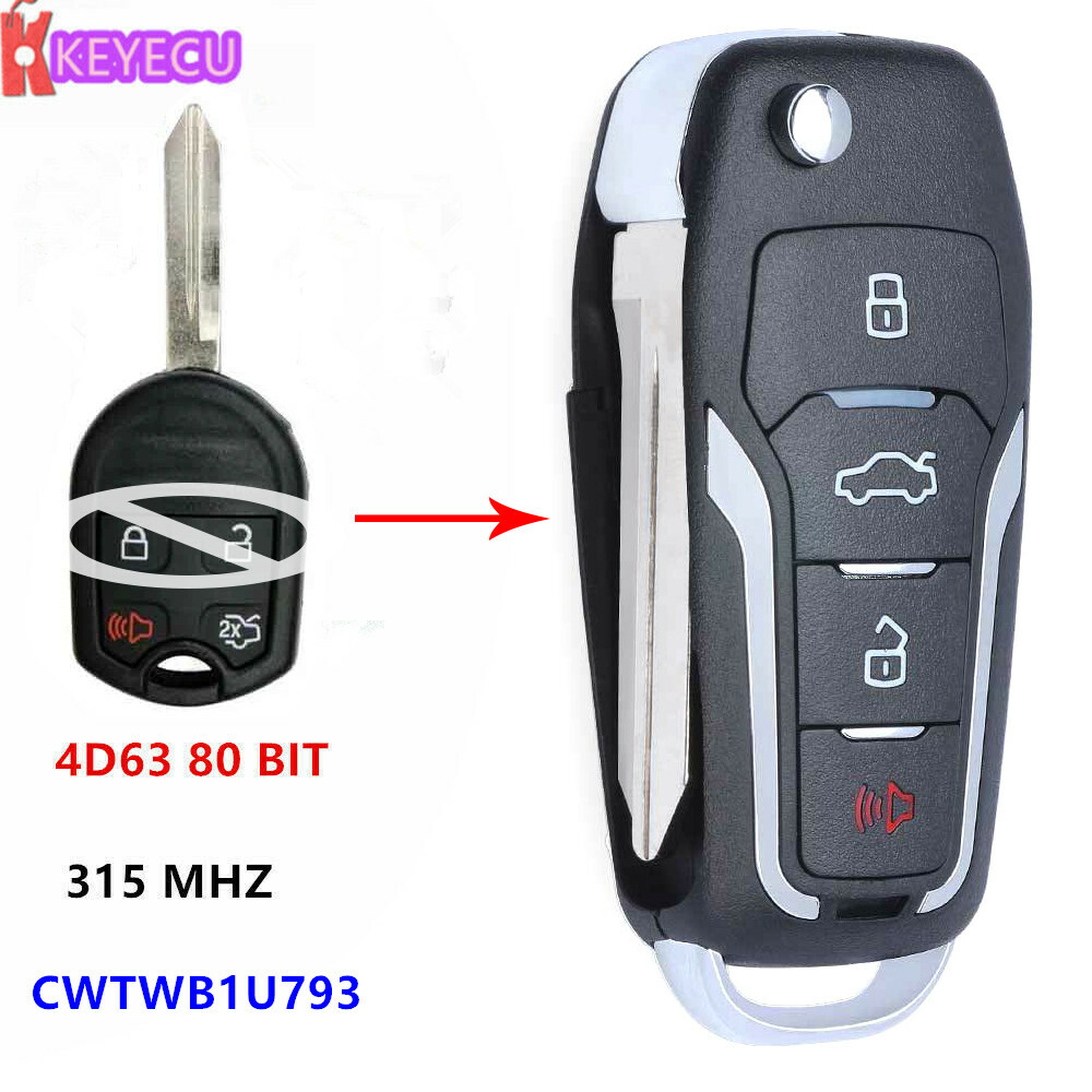 Upgraded Flip KEY REMOTE CLICKER 315MHz 4D63 80bit CHIP for FORD