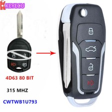 Upgraded Flip Key Remote Clicker 315mhz 4d63 80bit Chip For Ford Cwtwb1u793