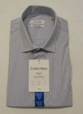 NWT Mens CALVIN KLEIN Blue Check Long Sleeve Dress Shirt L 16-16.5 32/33