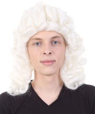 White Historical Colonial Judge Lawyer Curly Wig Halloween Cosplay Party HM-934