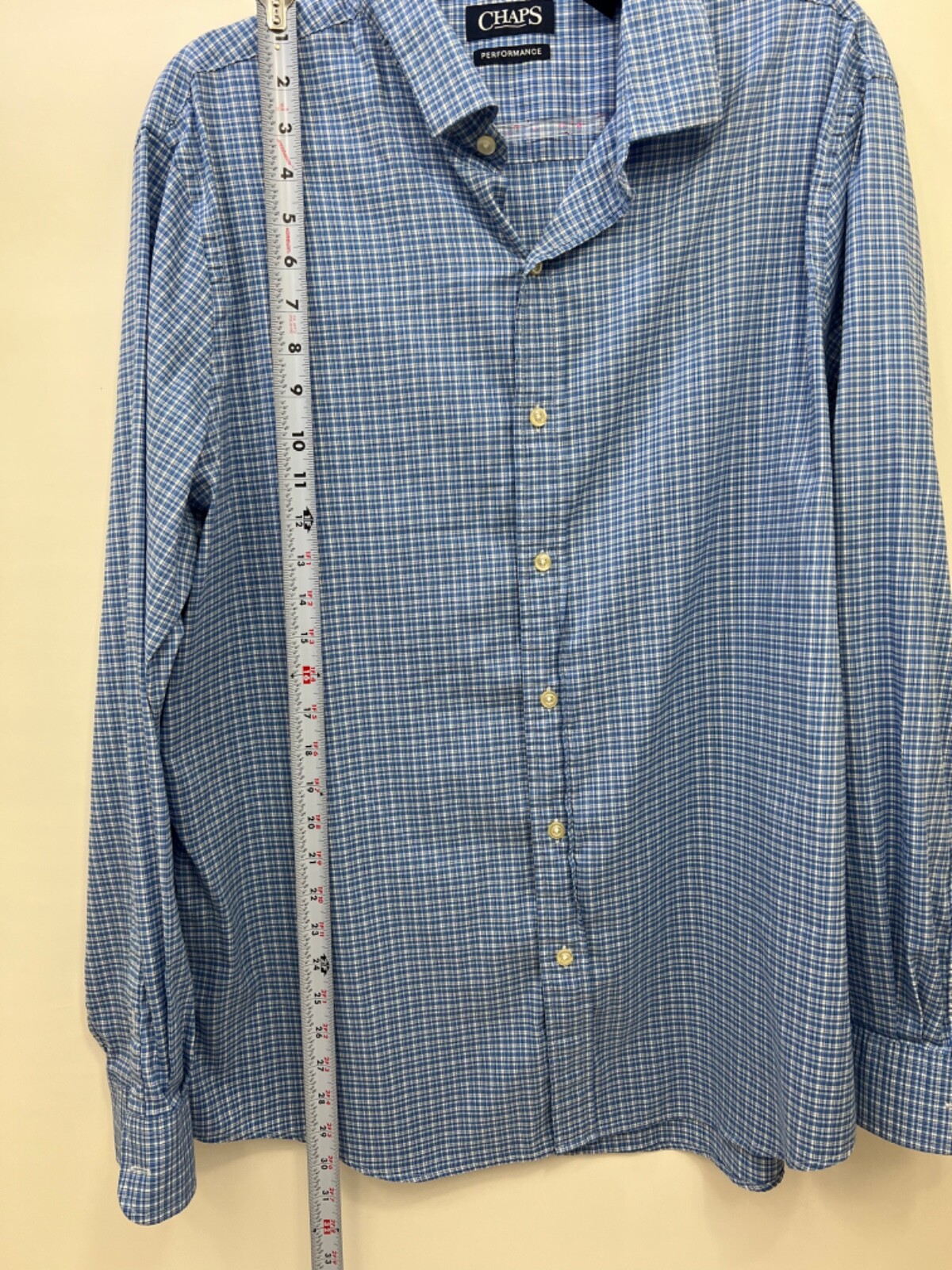 Chaps Performance Button Up Shirt Blue Plaid Long… - image 6