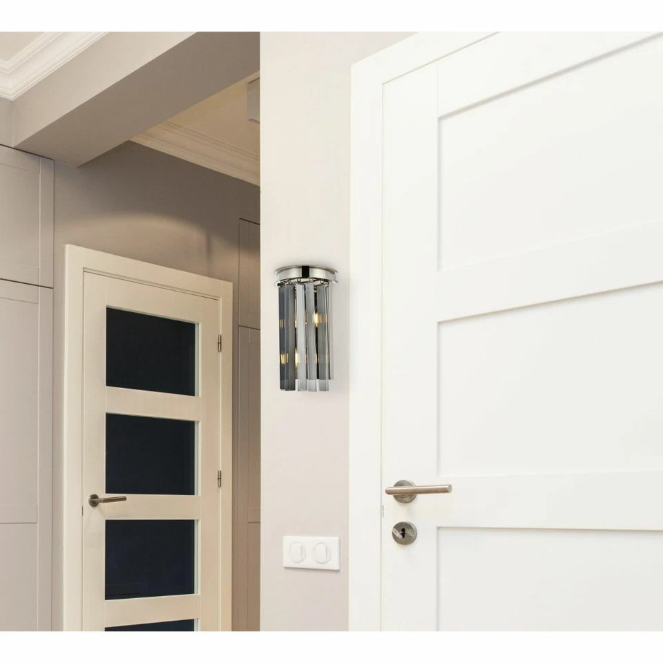 Aplique de pared de cristal gris accesorio de luz níquel pulido baño tocador pasillo Foto 2 de 4