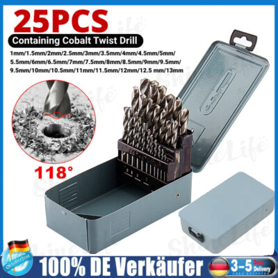 25tlg HSS Spiralbohrer Satz Metallbohrer Split Point Bohrerset 1-13mm Bohrer Set