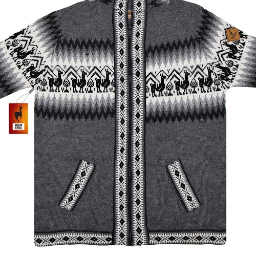 MEN HANDMADE ANDEAN ALPACA LLAMA DESIGN ZIP HOODIE SWEATER SZ L - Picture 18 of 113