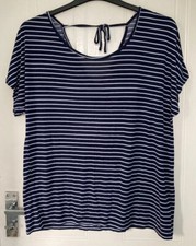 M&S Size 14 Striped Navy Blue White PJ Top Pyjama Marks + Spencers Stretch