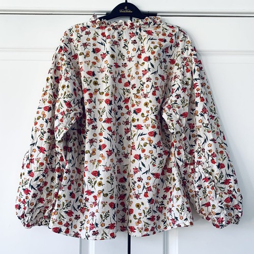 J. Crew Blouse Tie Neck Scalloped Trim Botanical Floral Print Long Sleeve Size M - Picture 3 of 10