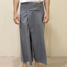 Gray Thai Fisherman Pants Long Leg Unisex Boho Yoga Pilates TaiChi Massage Spa