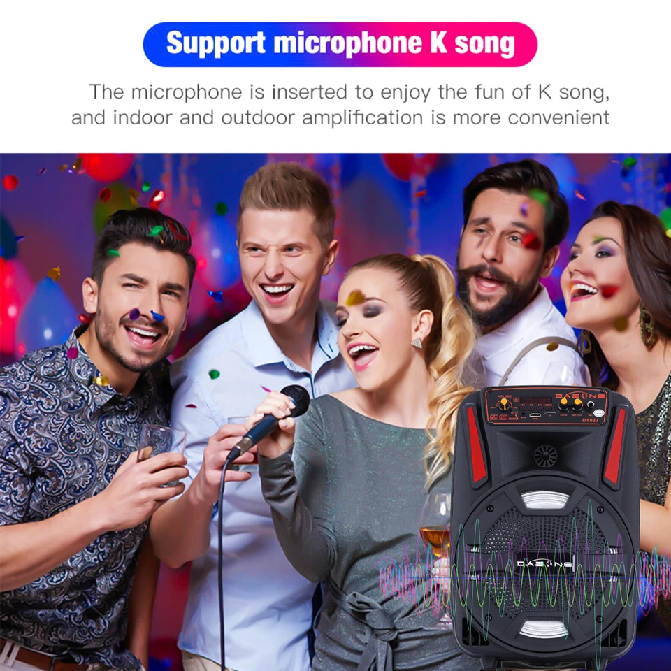 1000W Bluetooth Lautsprecher 8" Heavy Bass USB Wiederaufladbar Party Soundsystem + Mikrofon - Bild 3 von 4