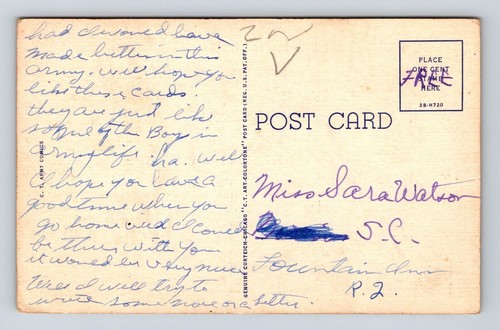 Military Humor Whaoya Mean Oh Mabel Get Up ! Postcard Linen USA-43 Curt Tech Co - Picture 2 of 2