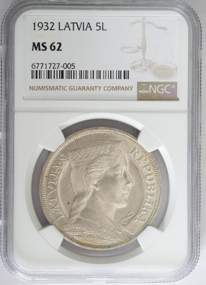 ⭐️未使用⭐️1932年ラトビア 5 Lati 銀貨　未流通　ハイグレード 1932 Latvia Republic Beautiful Silver Money 5 Lati Coin Key