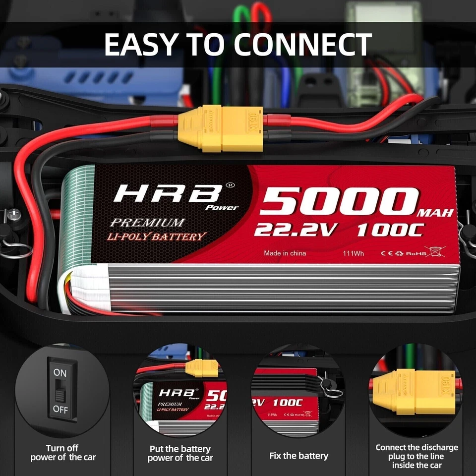 HRB 6s 22,2V 5000mAh XT90 Lipo Batterie für RC Hubschrauber Flugzeug Auto AKW - Bild 3 von 4