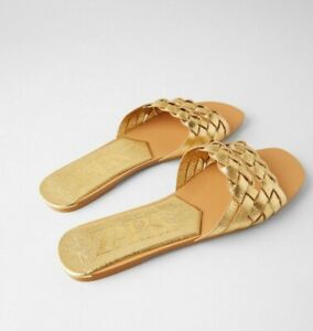 metallic slip on sandals
