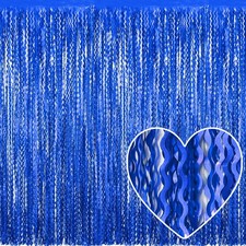 4 Pack Blue Foil Fringe Curtains, Metallic Tinsel Backdrop, 3.2 x 8.2 Ft