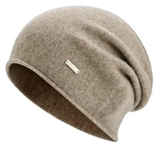 Wool Slouchy Beanie for Women,Soft Warm Beanies Hats- Lightweight & Brown