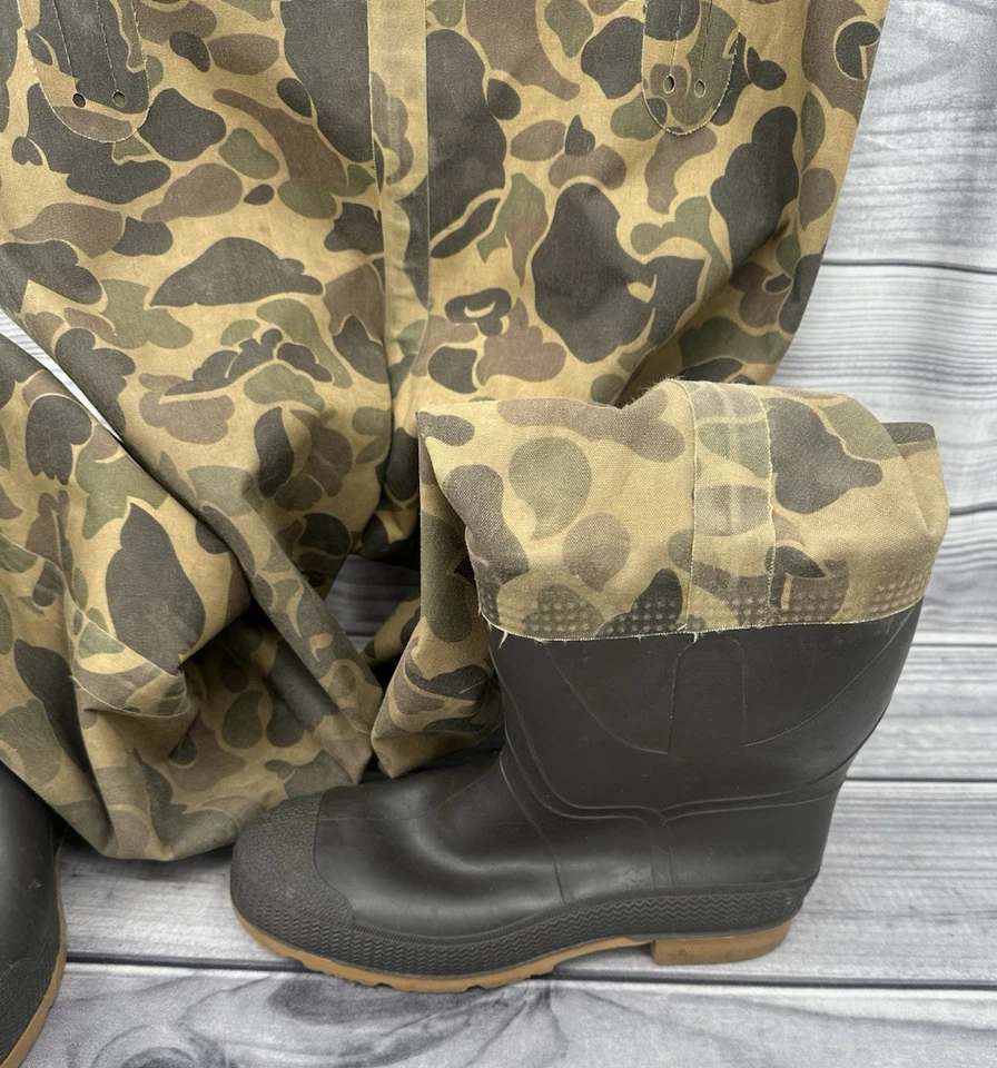 VINTAGE CAMO RED BALL INSULATED FULL BOOT CHEST WADERS - XL BOOT SIZE 10 - USA - Image 3 of 4