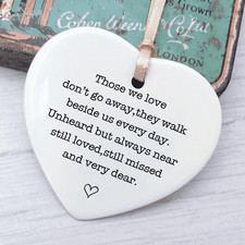 Memorial Plaque Funeral Gift Ceramic Hanging Heart Mum Dad Nan Grandad Christmas