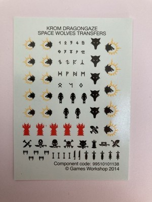 Neu Warhammer 40k Space Wolves Wolf Lord Krom Dragongaze Transfer / Aufkleber