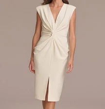 Donna Karan New York Ivory Sheath Midi Dress Ruched Front NWOT Size 12 $139