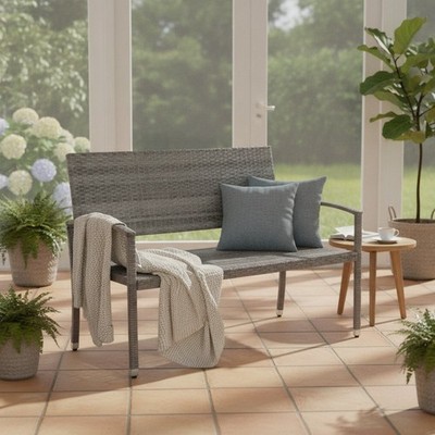 Rattan Gartenbank 2-Sitzer wetterfest grau Terrasse Korbstütze 320 kg