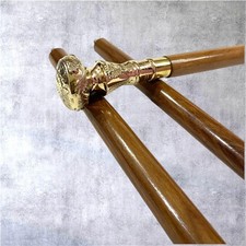 Vintage Handmade Brass Handle Brown Wooden Walking Stick Cane for Men  Women