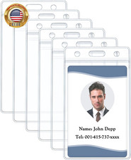 6 Pack Vertical ID Card Badge Holder Waterproof Clear Card Sleeve Case Cover Hea
