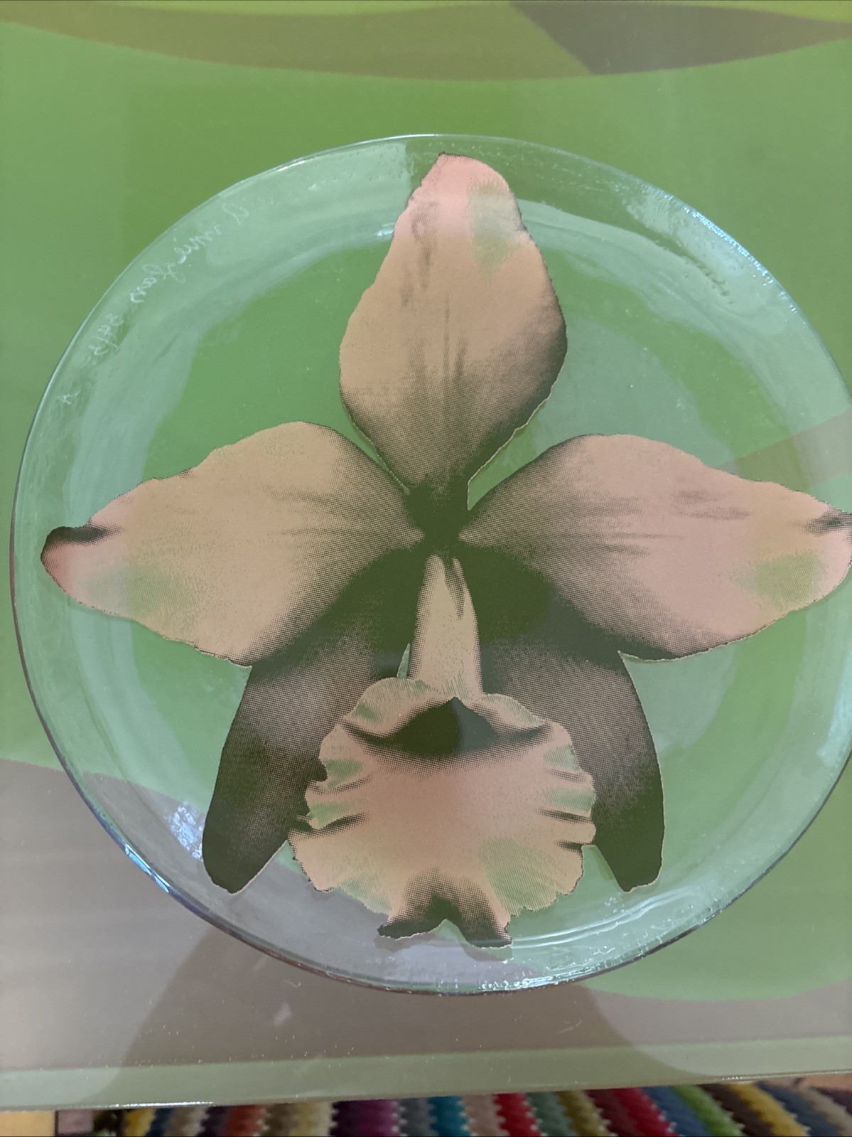 Annie Glass Plate 12"Orchid Sign Limited Edit Hand Signed, O'keffe Inspired USA