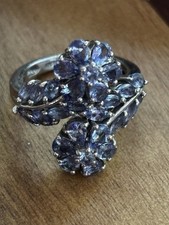 925 Sterling Silver Tanzanite Natural Gemstone Flower Ring Size 6