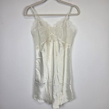 Vtg Gold Label Victoria  s Secret Satin Slip Dress Chemise M Ivory Lace