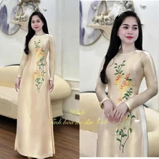 Vietnamese Women Long Dress|Áo dài truyền thống|Embroidered Designed|Round Neck
