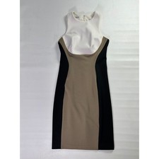 Maggy London Sz 4 Vintage Colorblock Sheath Dress White Tan Black Sleeveless