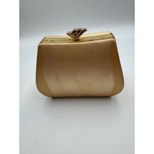 Jessica McClintock Champagne Gold Satin Evening Box Clutch Bag Rhinestone Clasp