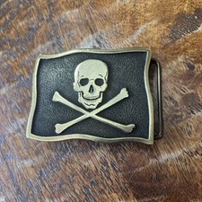 Skull  Crossbones Jolly Roger Vintage Adezy Belt Buckle 1975 Solid Brass
